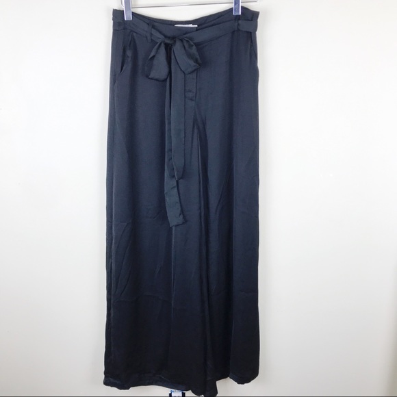 Black High Waisted Palazzo Wide Leg Pants Satin MD - Picture 2 of 8